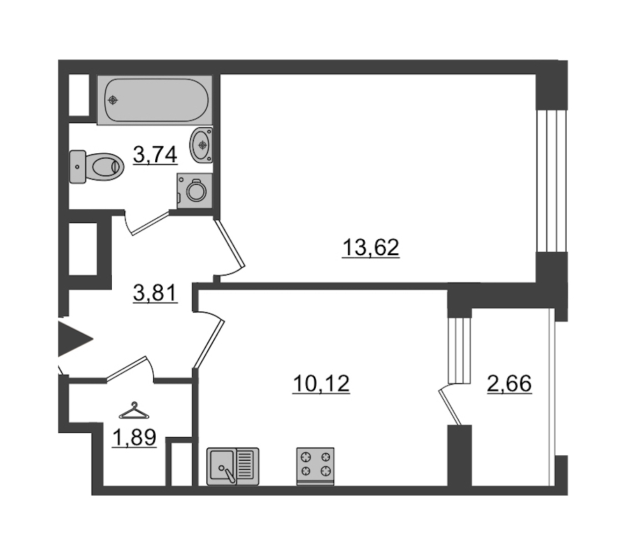 1-комнатная квартира 34.51 м², 2/13 эт., ЖК «NEW TIME»